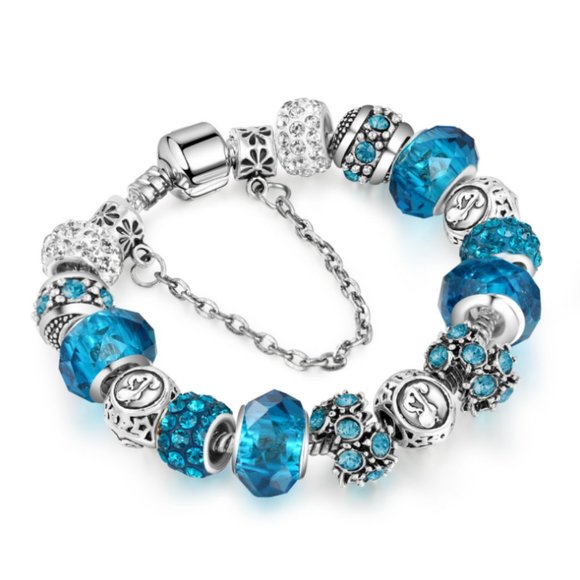 Miss's European Charm Bracelet Aquarius Austrian Crystal Beads Fashion Jewelry - Picture 1 of 1
